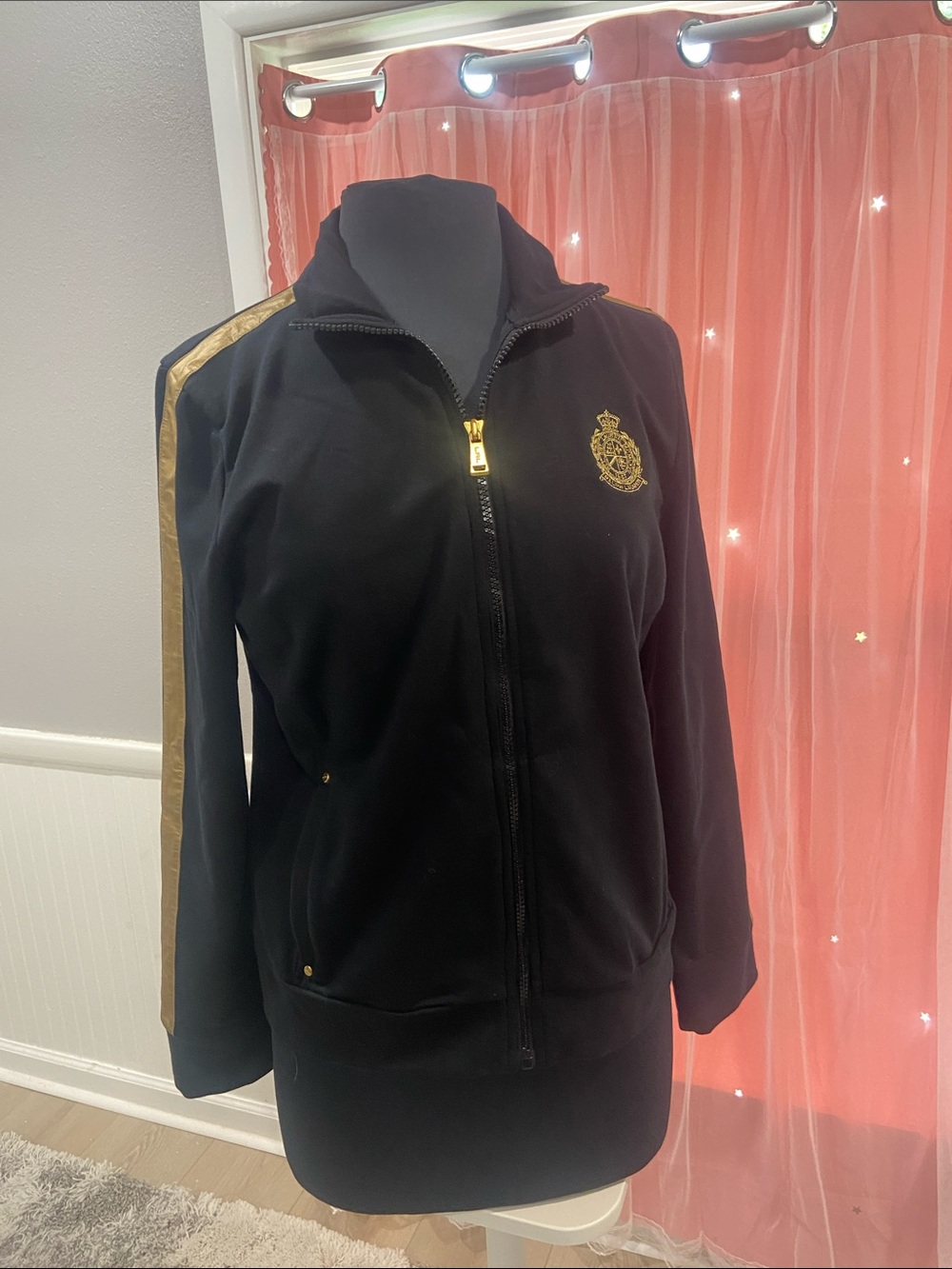 Lauren Ralph Lauren Black Bomber Jacket with Gold Accents size Large